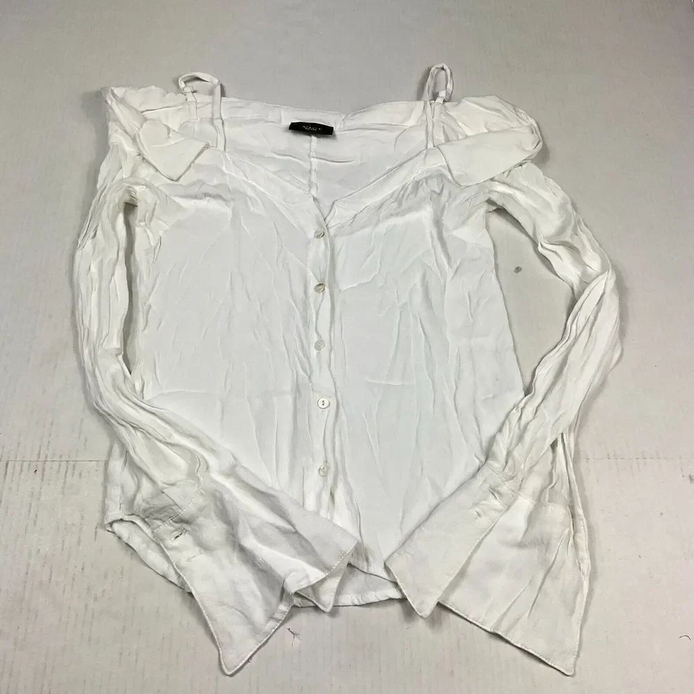 VICI Cold Shoulder Top White Button Down Flared Long Sleeve Boho Blouse Small